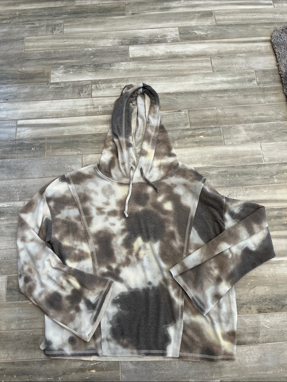 Woman’s Hooded Tie-Dye Pullover Sweater - Brown/White/Blue